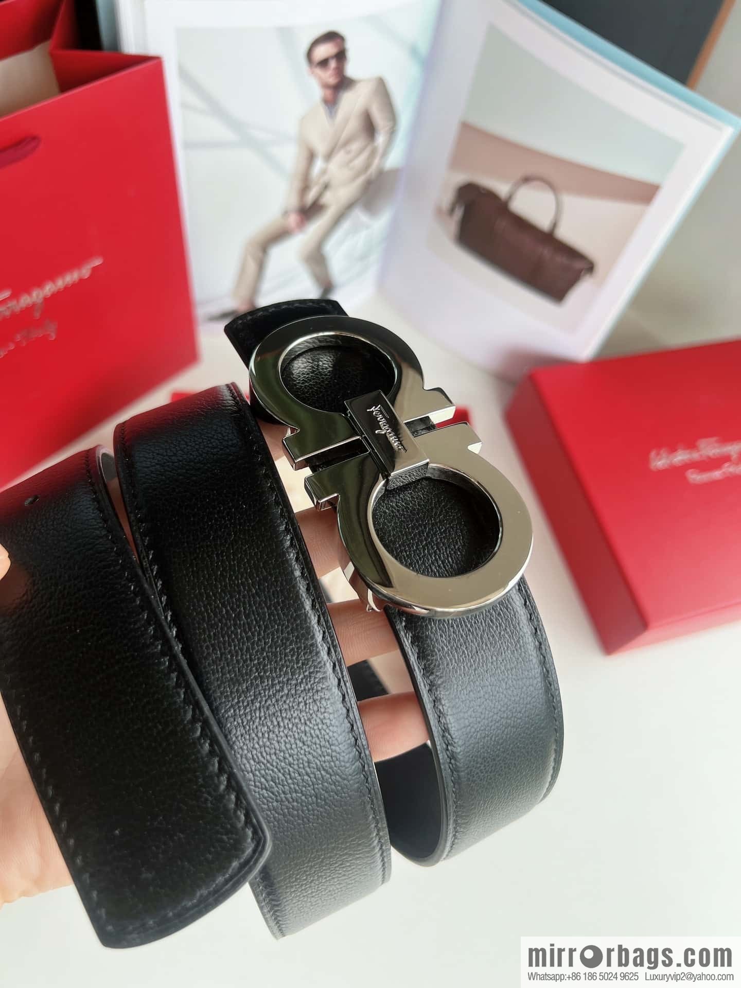 Salvatore Ferragamo (Italy) Imported first layer cowhide sheep texture men's belt 3.5cm