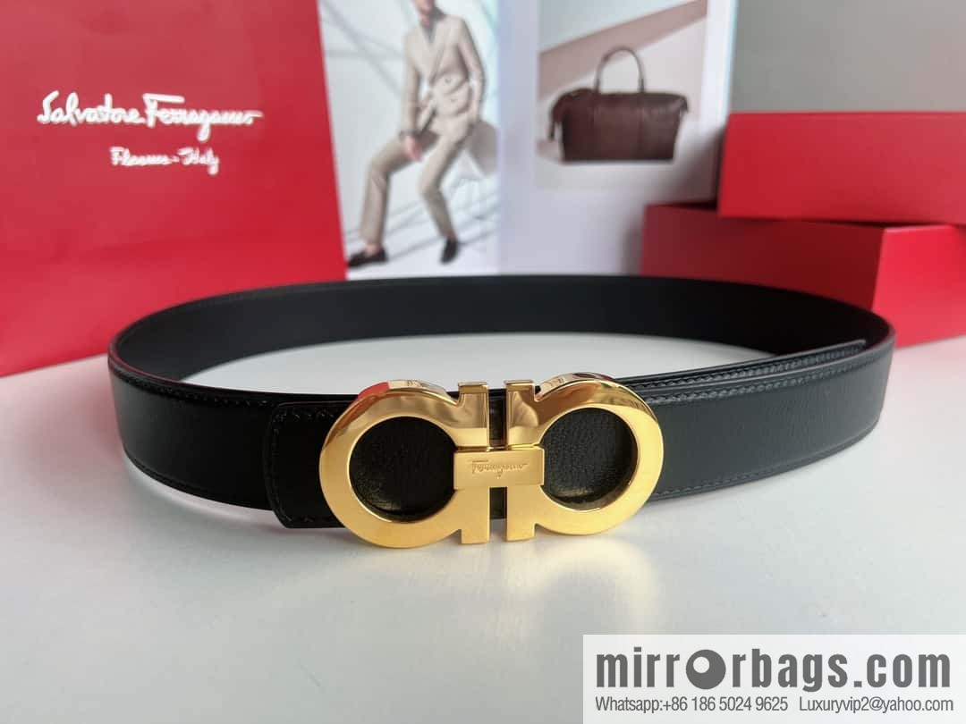 Salvatore Ferragamo (Italy) Imported first layer cowhide sheep texture men's belt 3.5cm