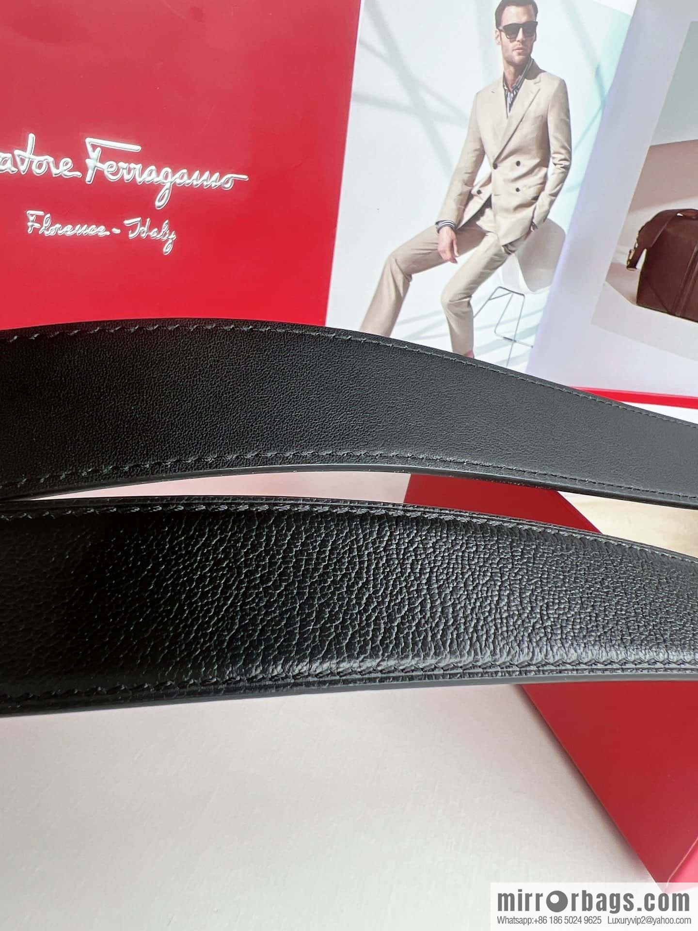 Salvatore Ferragamo (Italy) Imported first layer cowhide sheep texture men's belt 3.5cm