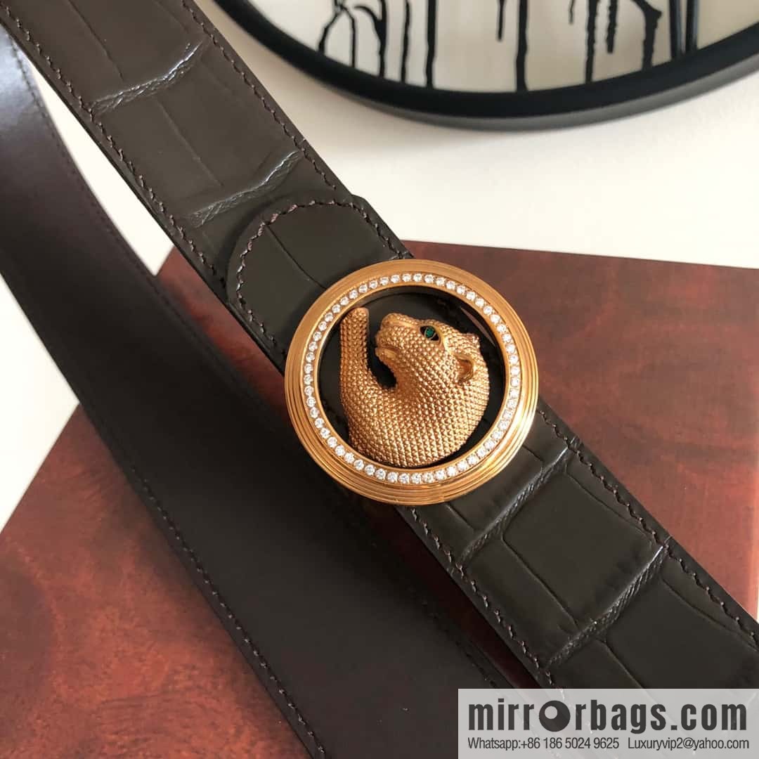 Stefano Ricci Stephen, Leopard Head Diamond Metal Buckle Crocodile Belt 3.8cm