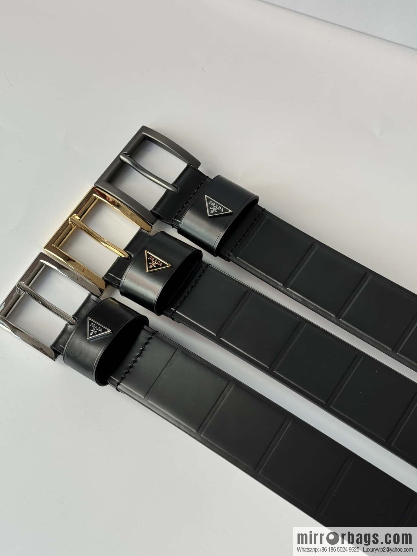 PRADA/Prada, cowhide pressing grid process hardware pin buckle counter new belt 3.5CM