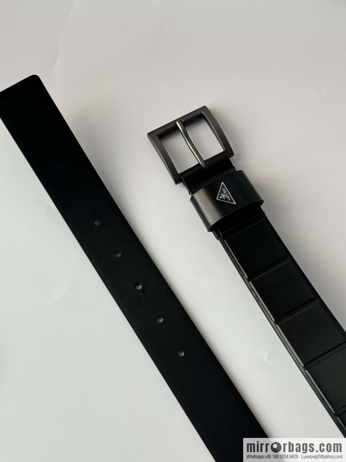 PRADA/Prada, cowhide pressing grid process hardware pin buckle counter new belt 3.5CM