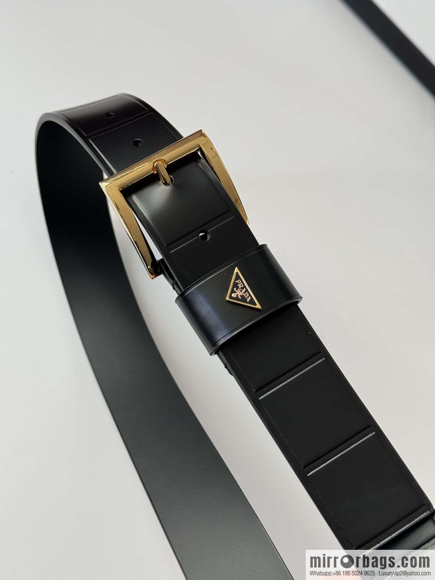 PRADA/Prada, cowhide pressing grid process hardware pin buckle counter new belt 3.5CM