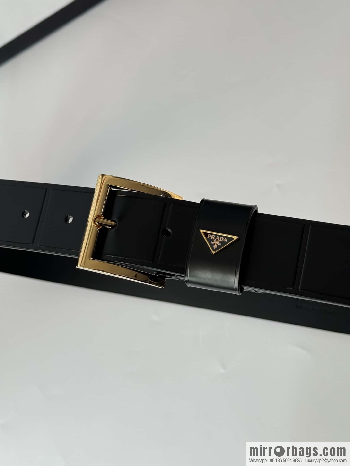 PRADA/Prada, cowhide pressing grid process hardware pin buckle counter new belt 3.5CM