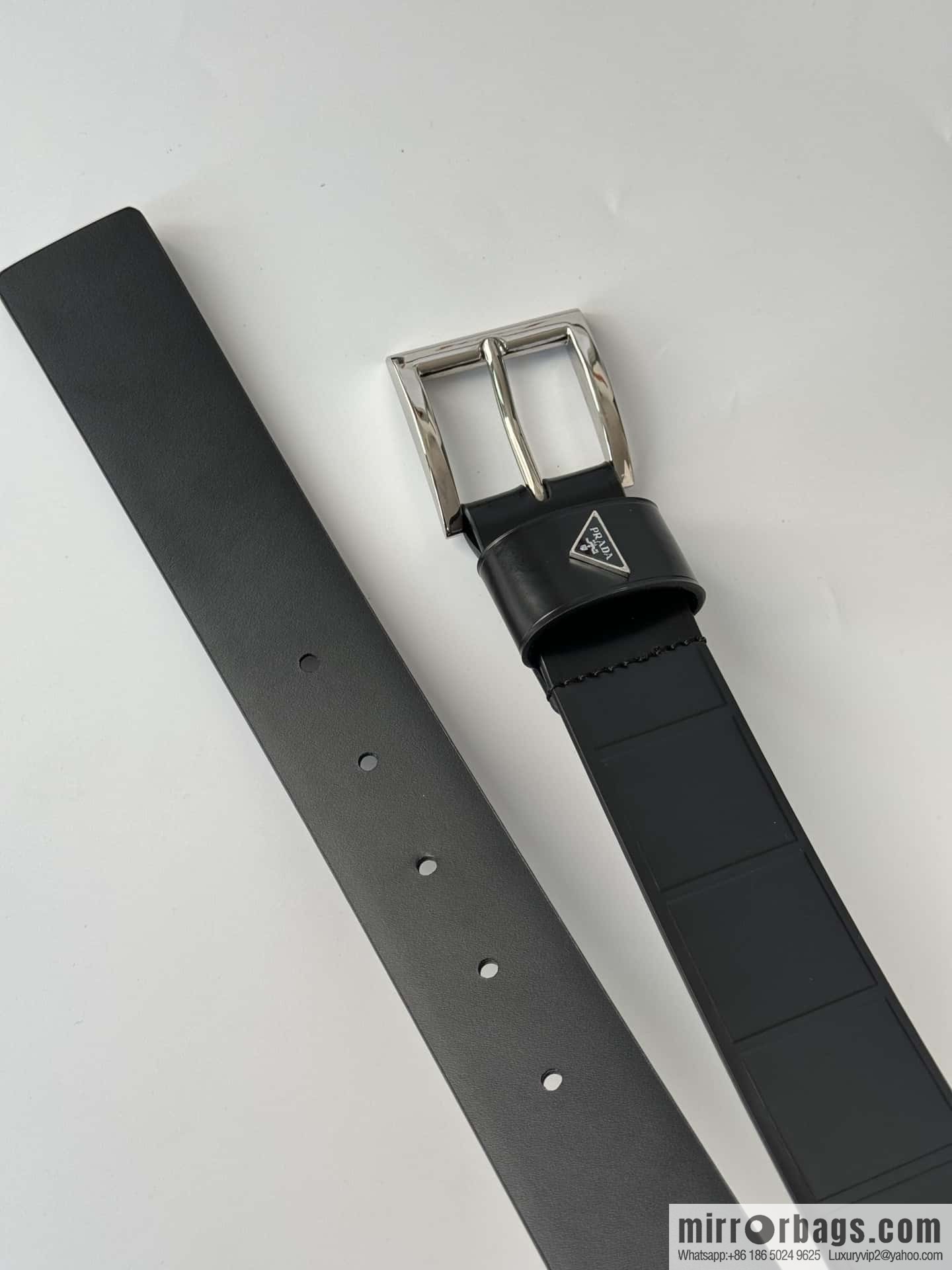 PRADA/Prada, cowhide pressing grid process hardware pin buckle counter new belt 3.5CM