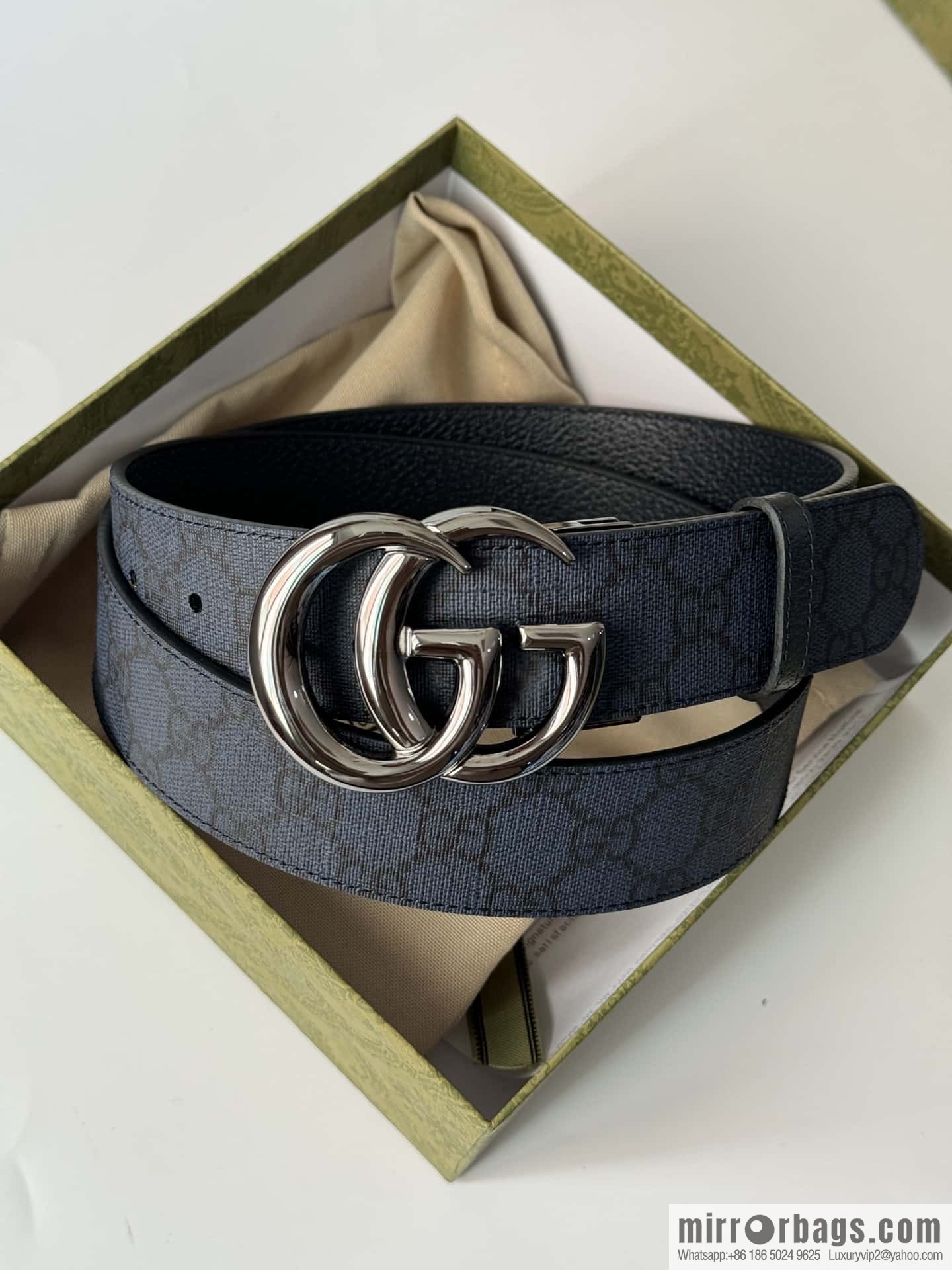 GUCCI 3.7cm double G bright rotary buckle with double-sided belt