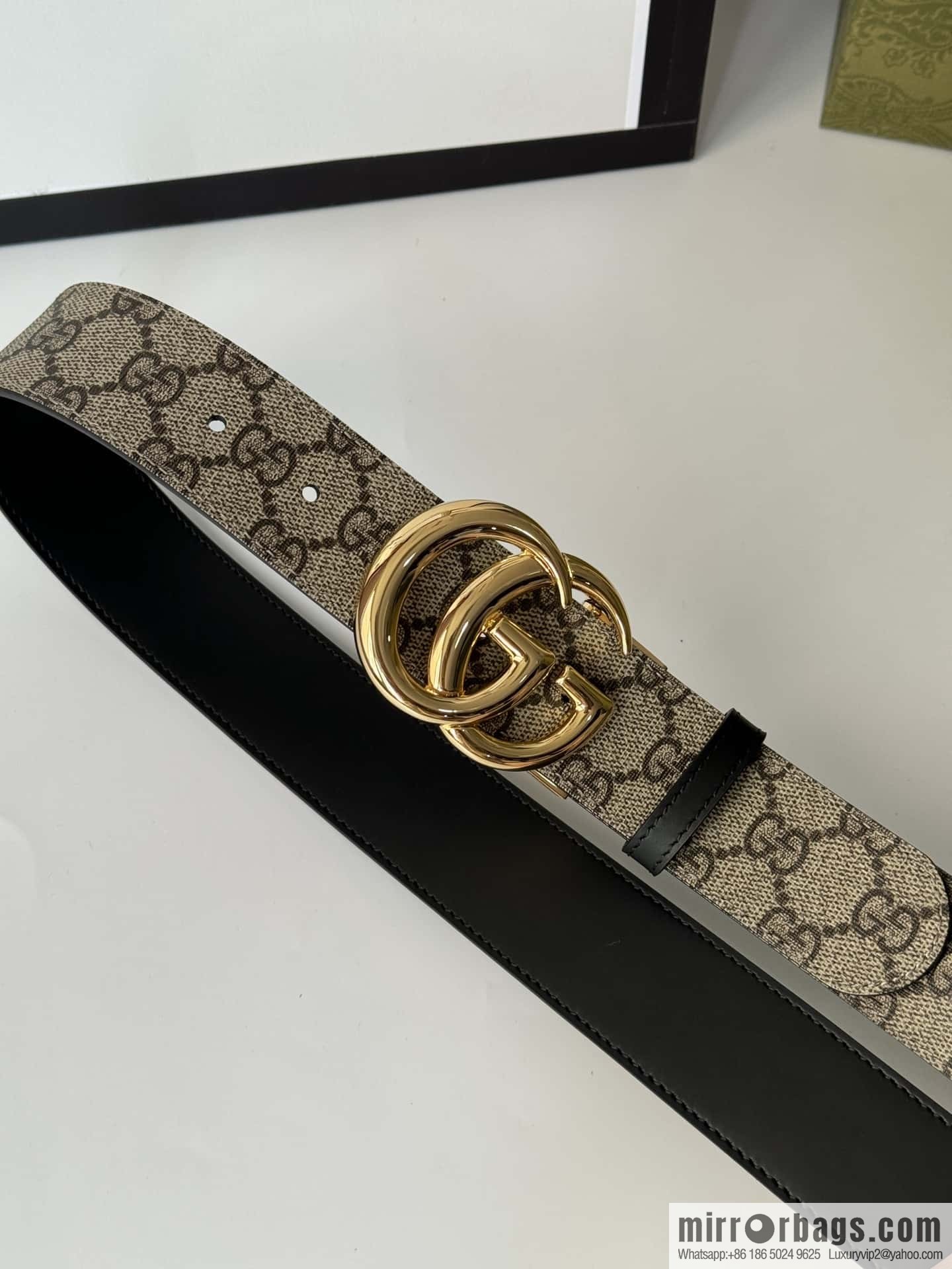 GUCCI 3.7cm double G bright rotary buckle with double-sided belt