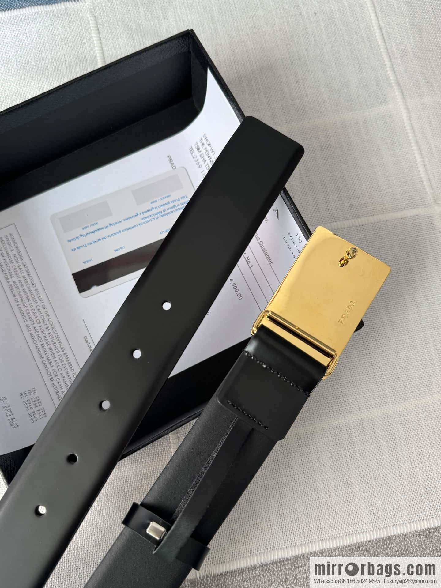 PRADA/Prada, men's black logo buckle sticker crocodile leather mixed pattern double-sided cowhide belt 3.5CM