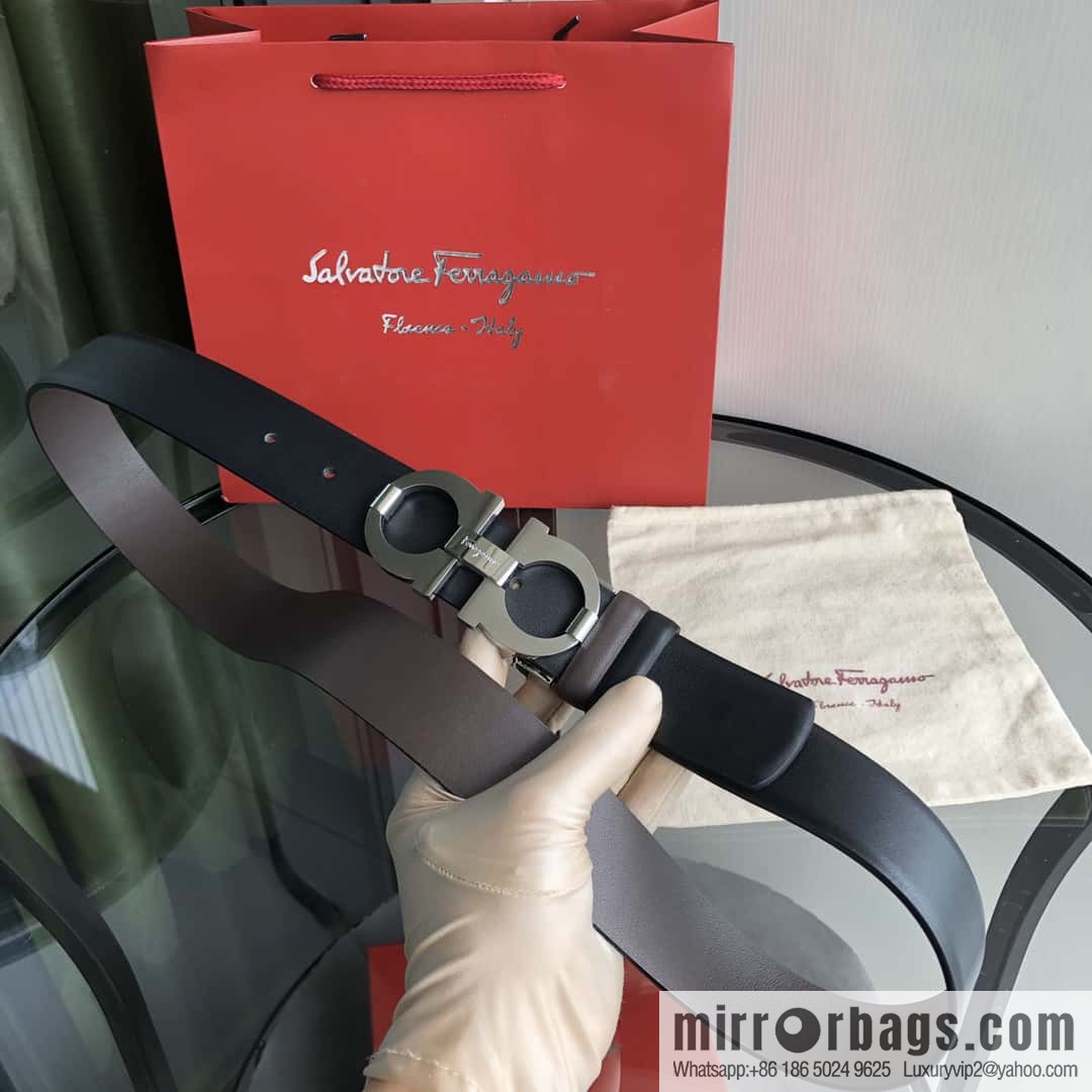 Ferragamo Ferragamo, Men's Cowhide Black/Brown Double Sided Available Belt 3.5cm