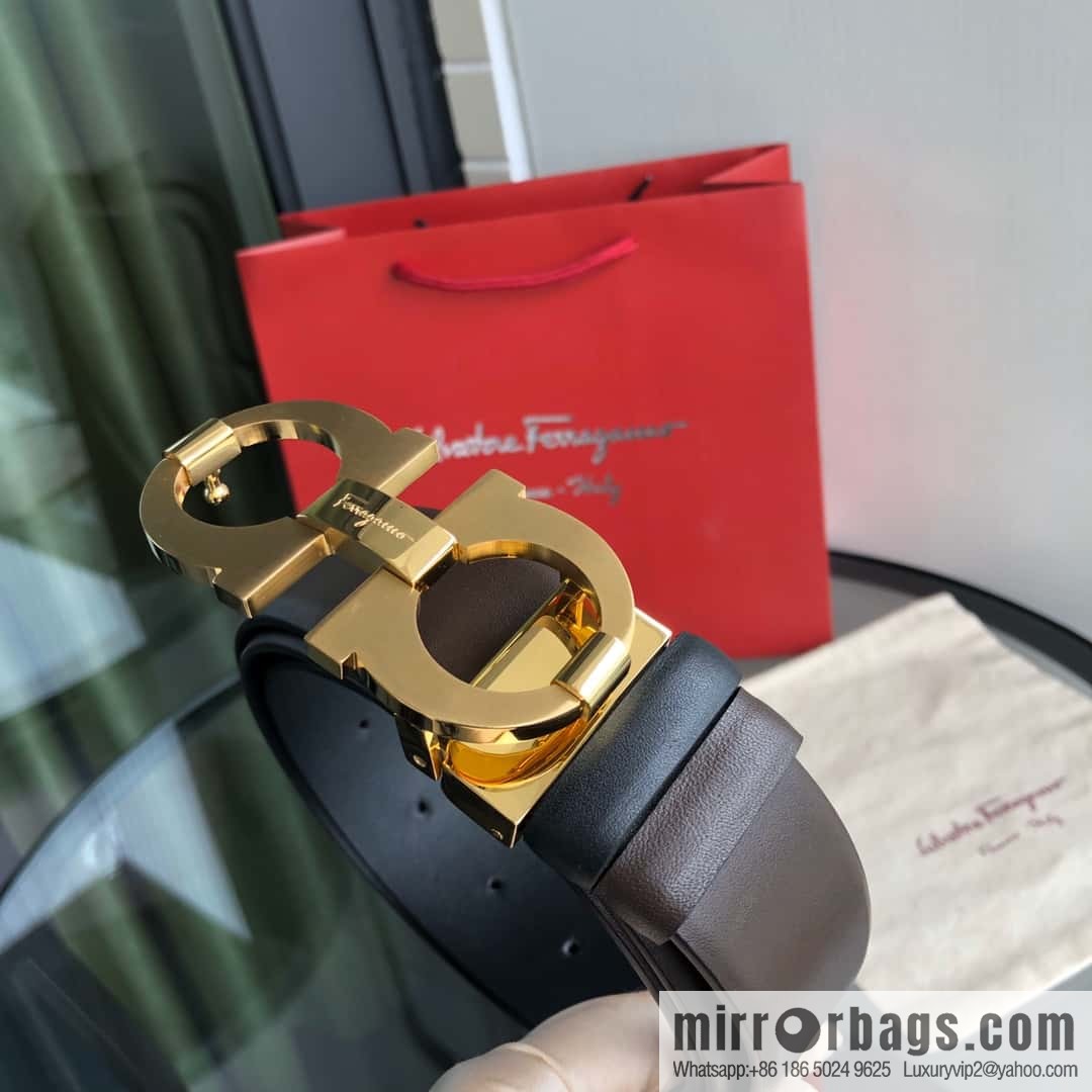 Ferragamo Ferragamo, Men's Cowhide Black/Brown Double Sided Available Belt 3.5cm