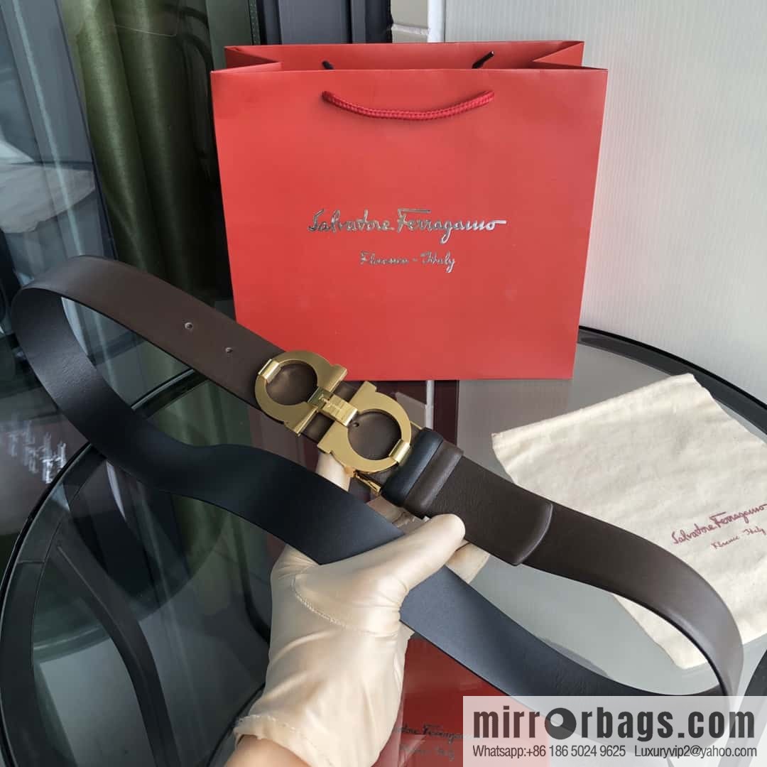 Ferragamo Ferragamo, Men's Cowhide Black/Brown Double Sided Available Belt 3.5cm