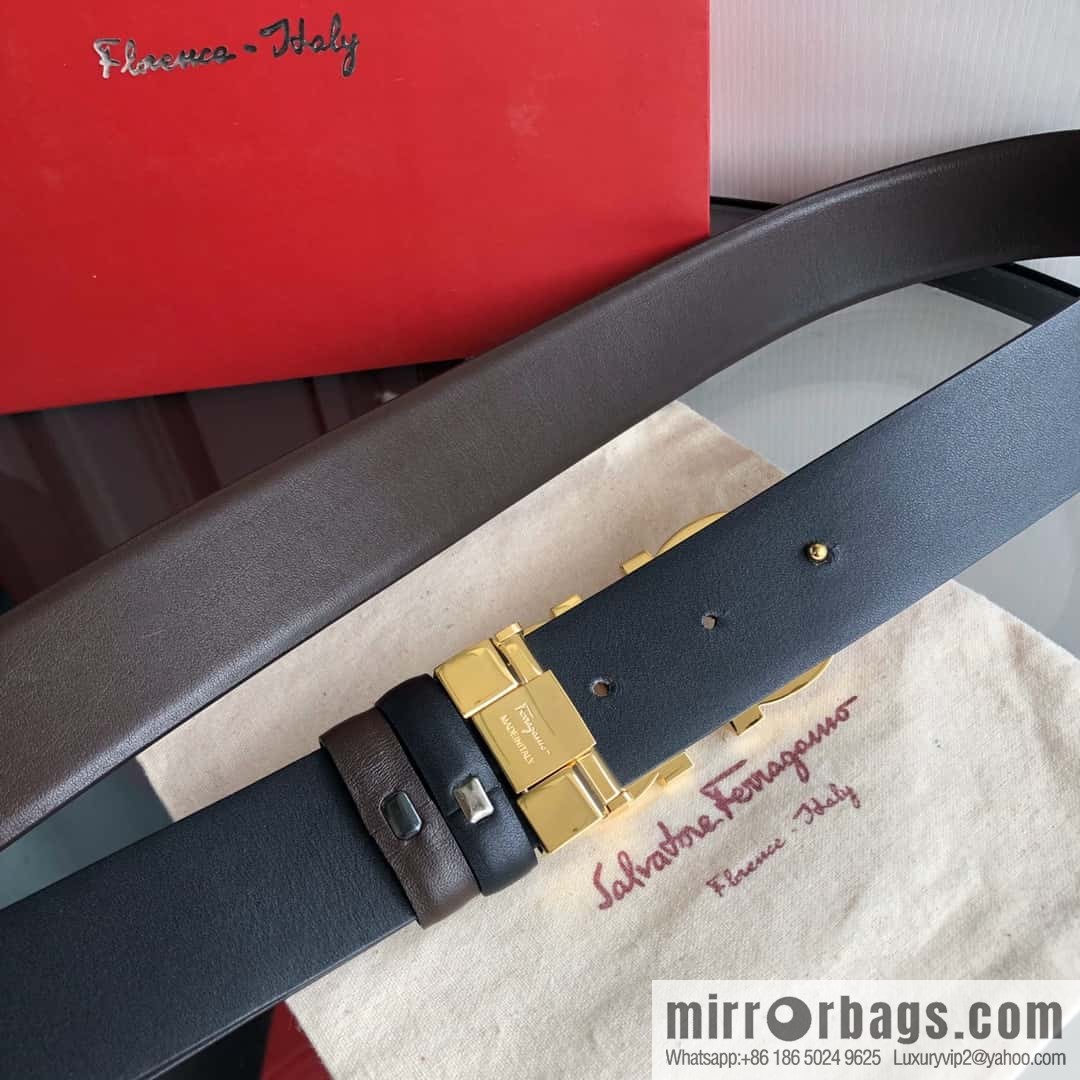Ferragamo Ferragamo, Men's Cowhide Black/Brown Double Sided Available Belt 3.5cm
