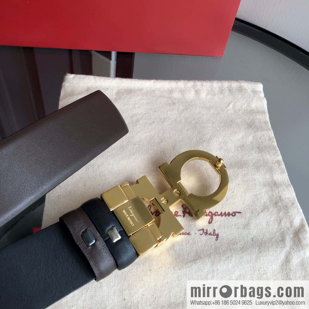 Ferragamo Ferragamo, Men's Cowhide Black/Brown Double Sided Available Belt 3.5cm