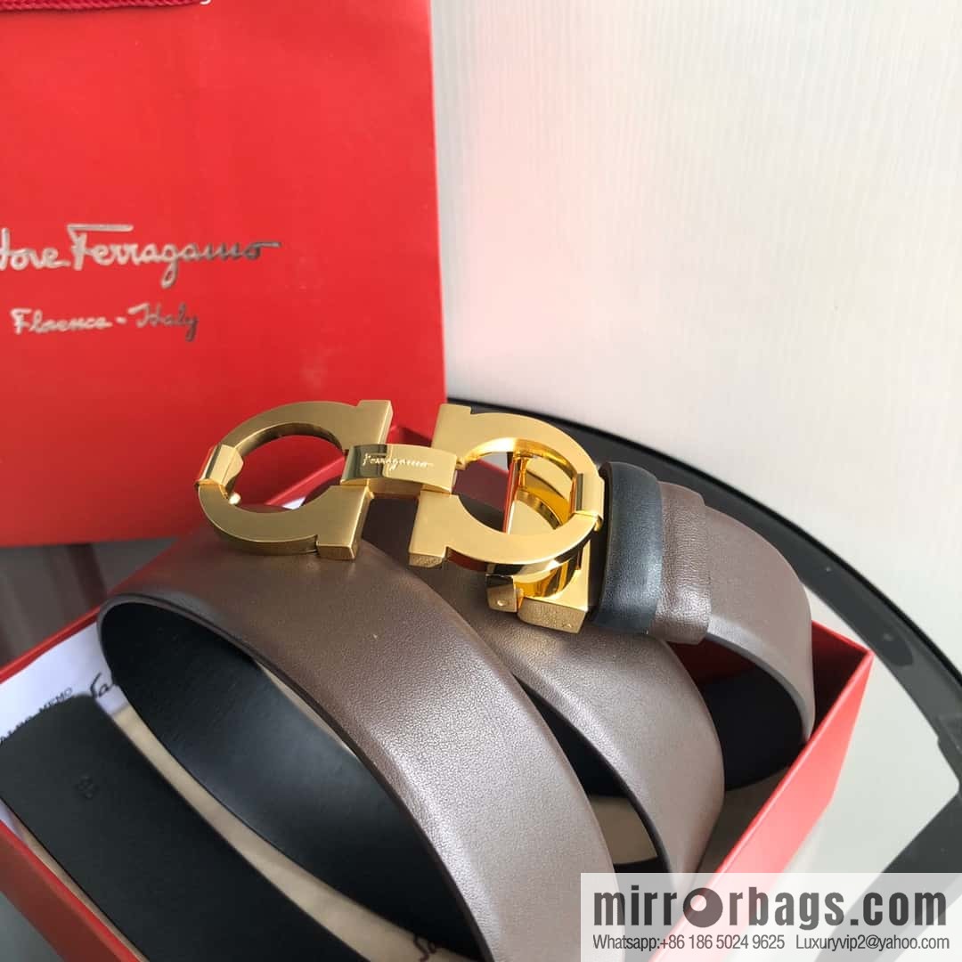 Ferragamo Ferragamo, Men's Cowhide Black/Brown Double Sided Available Belt 3.5cm