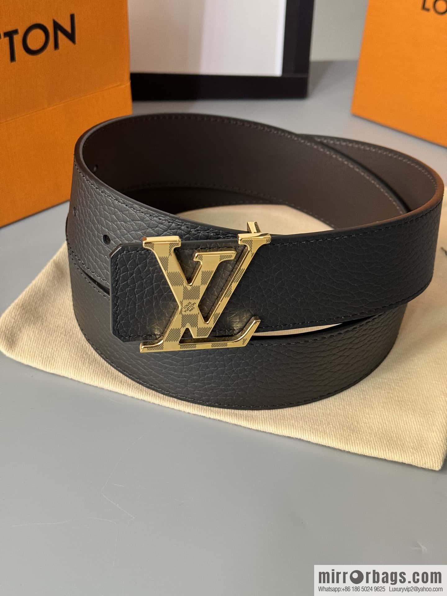 LV Men's Belt DamierLV Double Sided Belt 4.0mm m0458