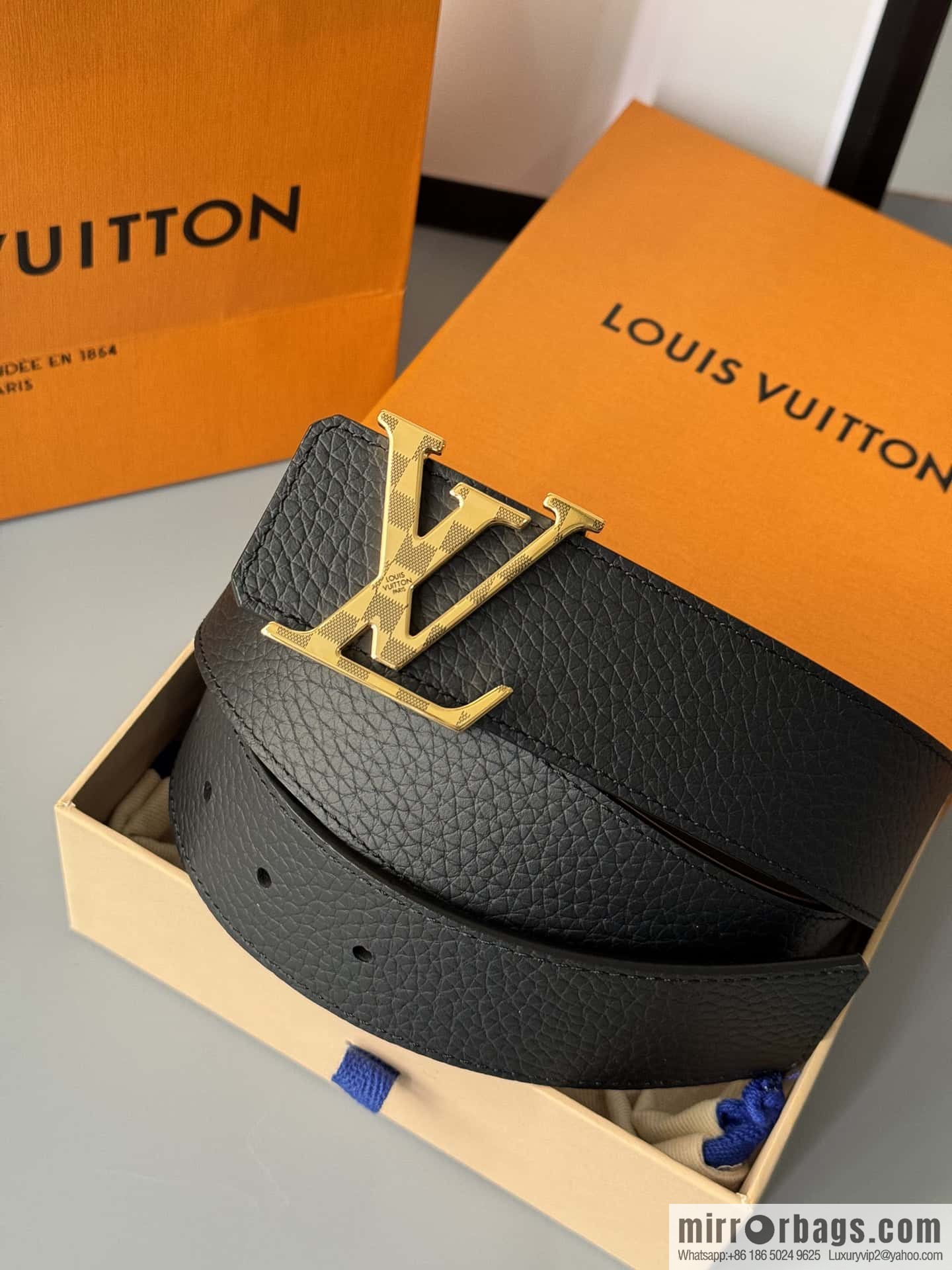 LV Men's Belt DamierLV Double Sided Belt 4.0mm m0458