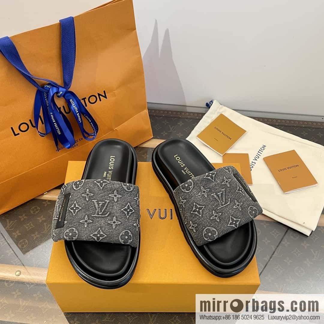 LV Donkey Bottega Venetarand Denim Velcro Platform Slippers