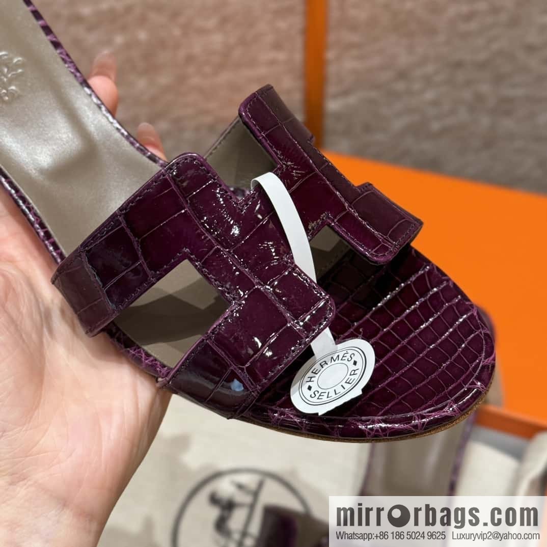 Hermès 185 Oasis High Heel Sandals alligator/Crocodile 🐊 N5/Cassis/Gallon Purple