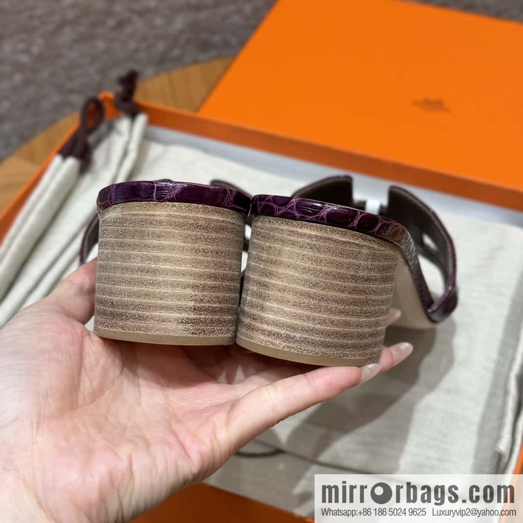 Hermès 185 Oasis High Heel Sandals alligator/Crocodile 🐊 N5/Cassis/Gallon Purple
