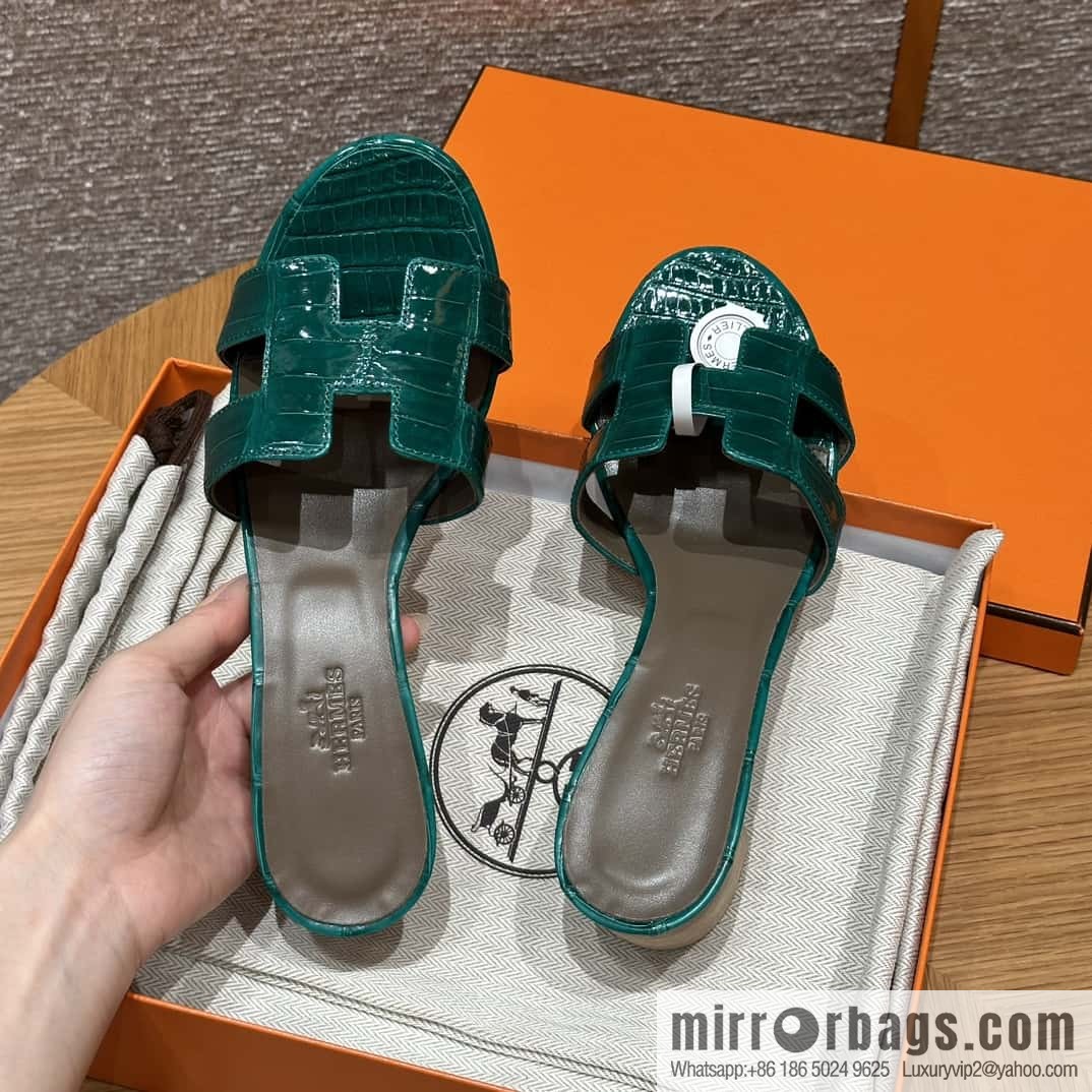 HERMES 185 Oasis high heel sandals alligator/crocodile π emerald green/6Q/Vert Emeraude