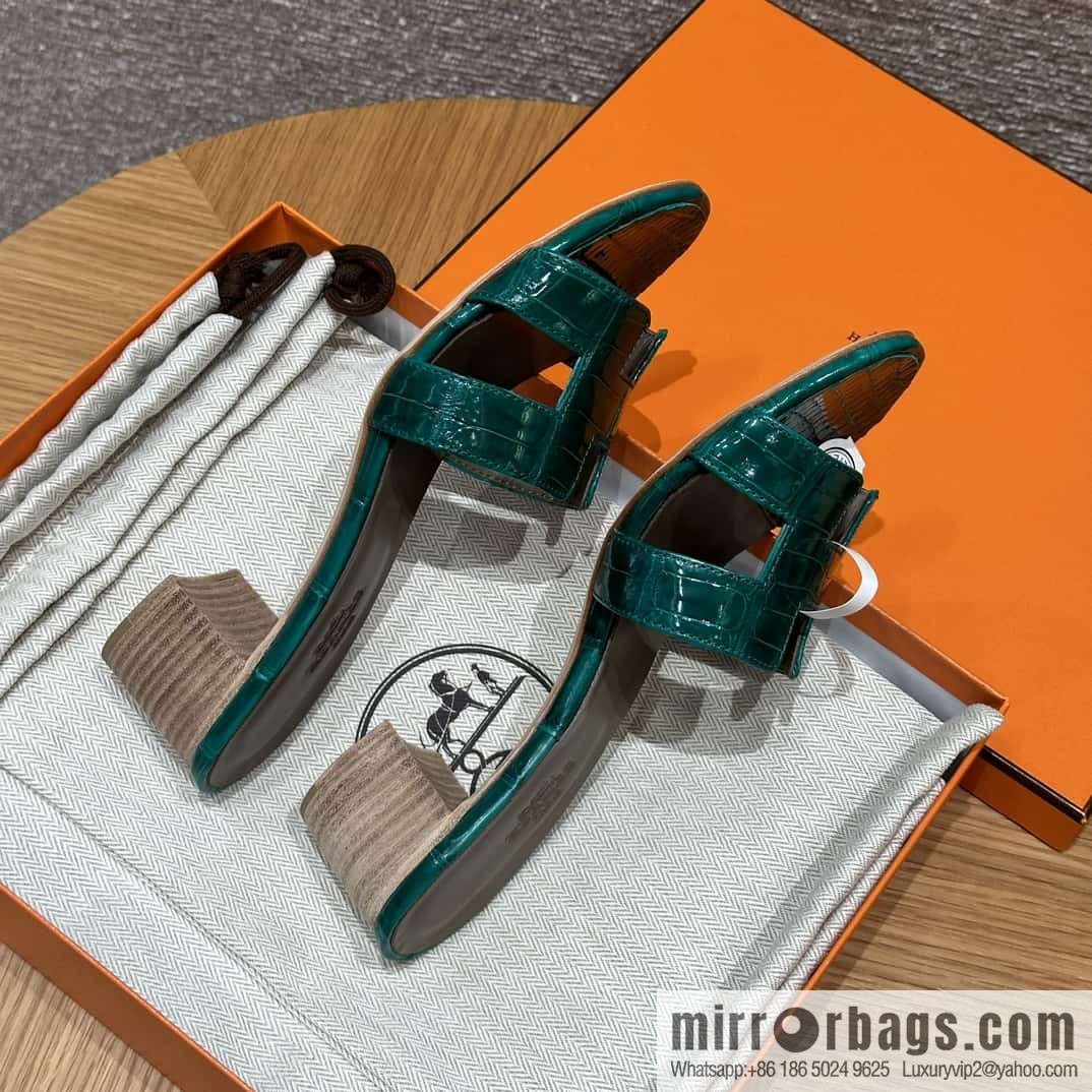 HERMES 185 Oasis high heel sandals alligator/crocodile π emerald green/6Q/Vert Emeraude