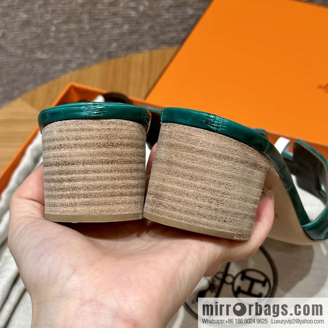 HERMES 185 Oasis high heel sandals alligator/crocodile π emerald green/6Q/Vert Emeraude