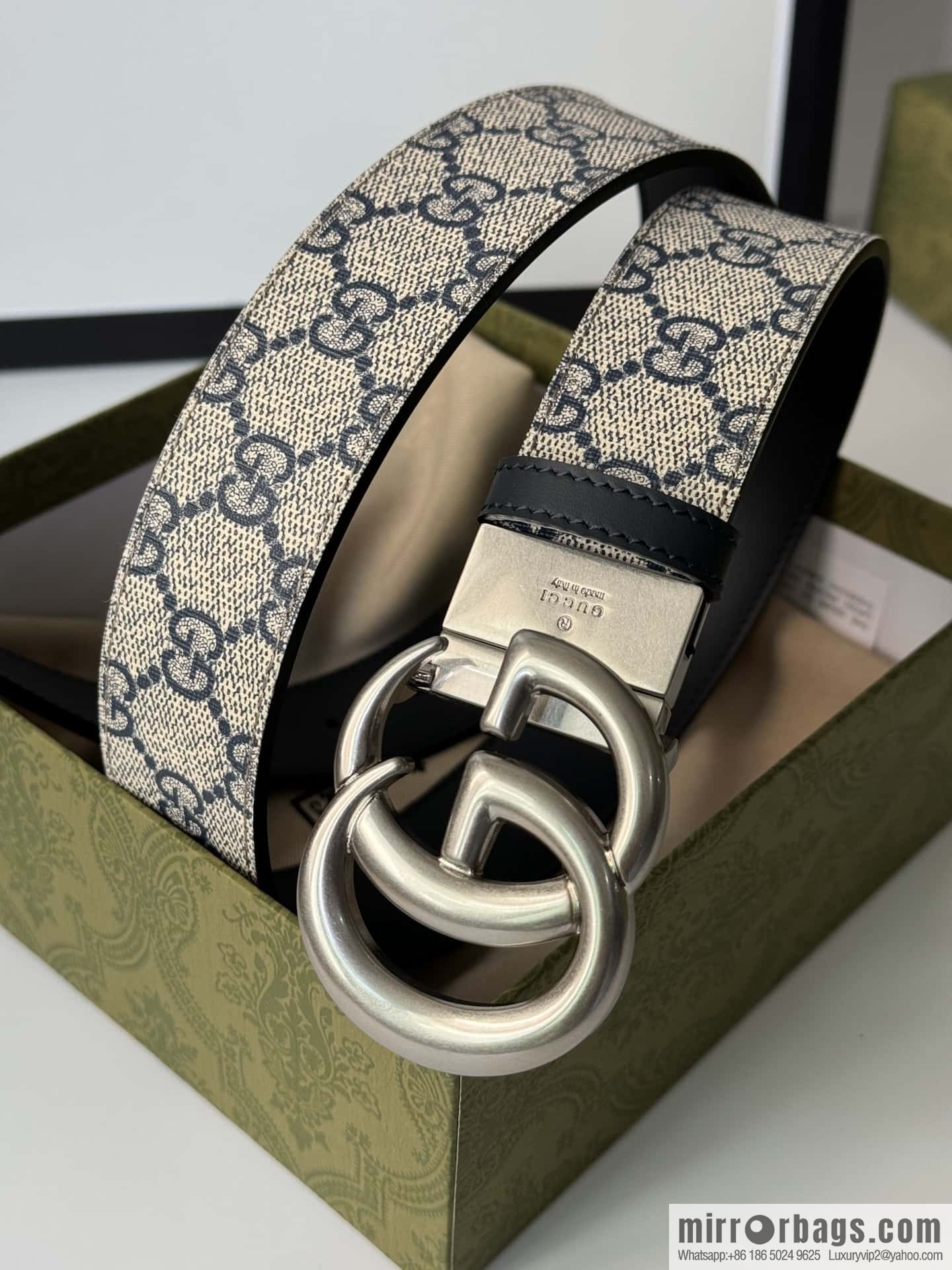 GUCCI double G retro rotary buckle with double-sided belt 3.7cm