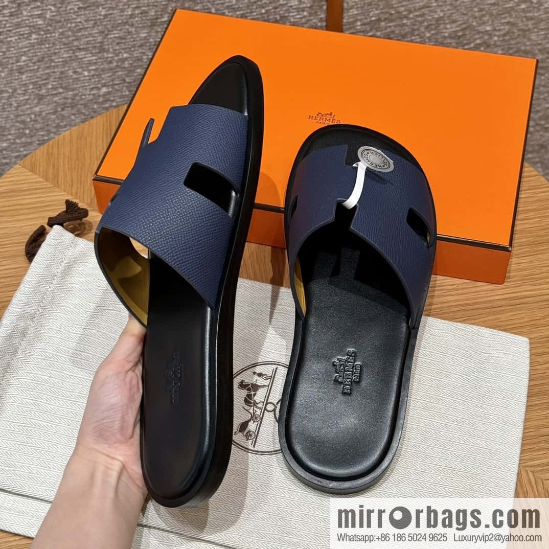 HERMES 182 -Lzmir Men's slippers Men's slippers, cowhide/Epsom Navy/7U/Blue Navy