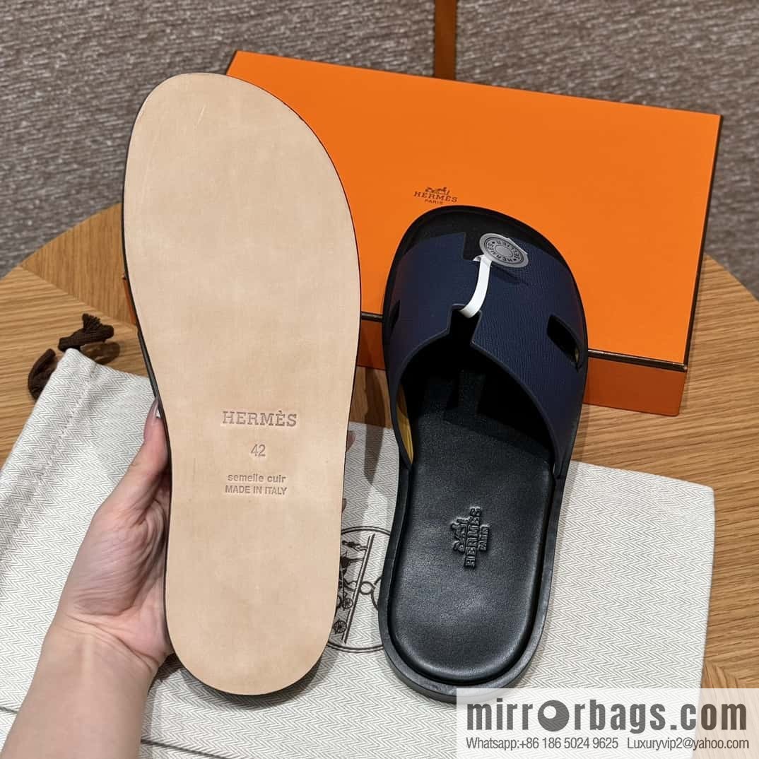HERMES 182 -Lzmir Men's slippers Men's slippers, cowhide/Epsom Navy/7U/Blue Navy