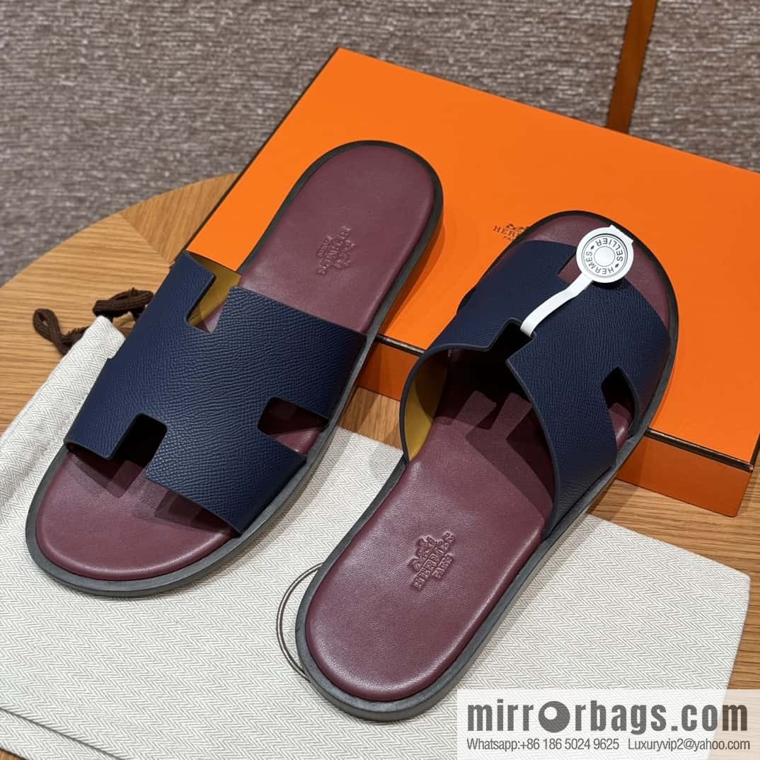 HERMES 182 -Lzmir Men's slippers Men's slippers, cowhide/Epsom Navy/7U/Blue Navy