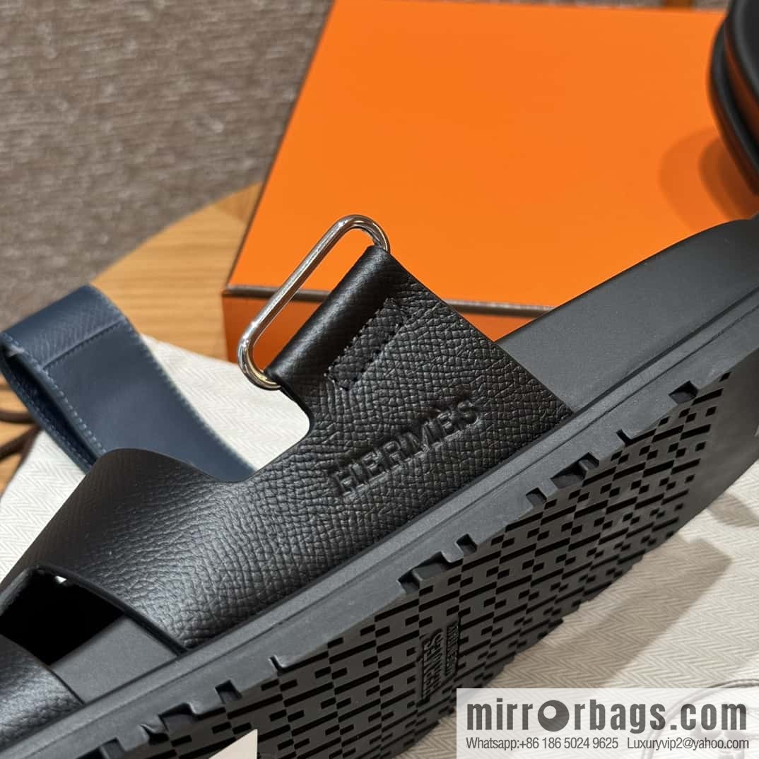 HERMES 180 CHYPRE SANDAL uncle shoes, suede/Chamois leather black/89/Black/dark blue/Dark blue