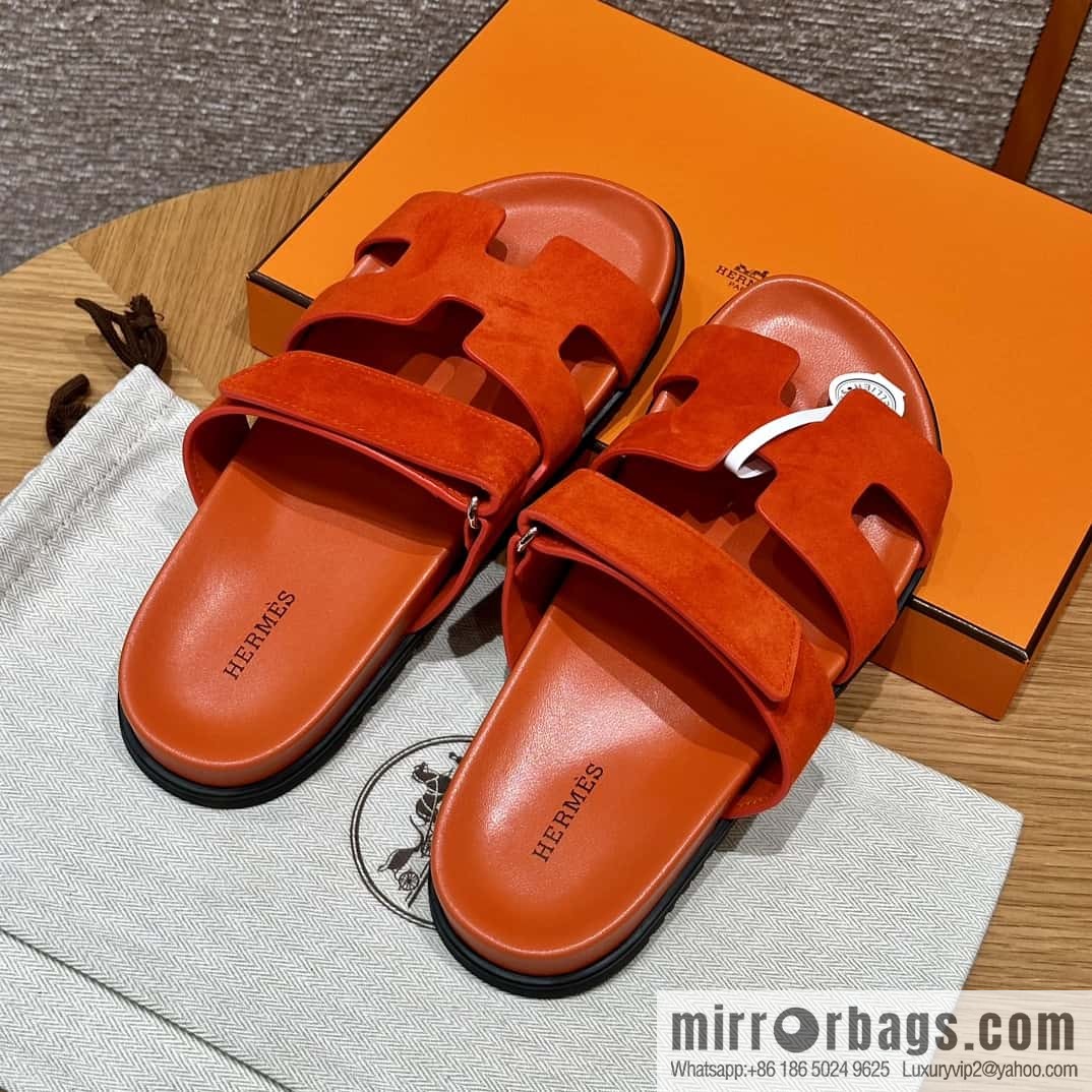 HERMES 225 CHYPRE SANDAL uncle shoes, suede/Chamois leather orange/93/Orange