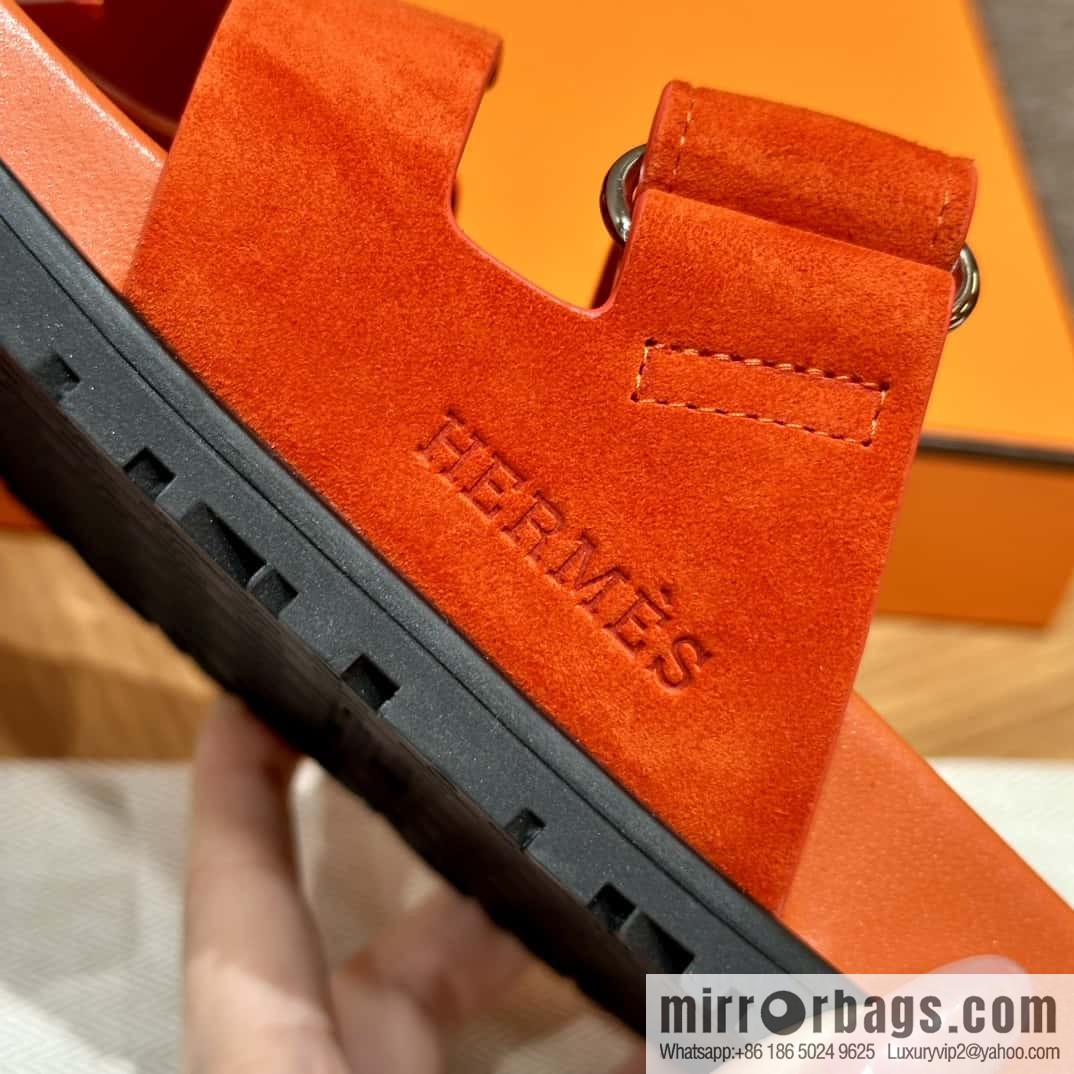 HERMES 225 CHYPRE SANDAL uncle shoes, suede/Chamois leather orange/93/Orange