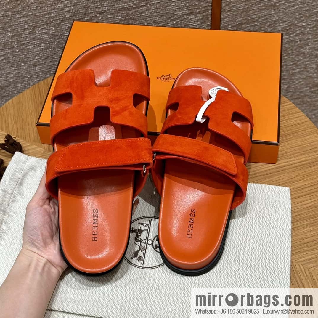HERMES 225 CHYPRE SANDAL uncle shoes, suede/Chamois leather orange/93/Orange