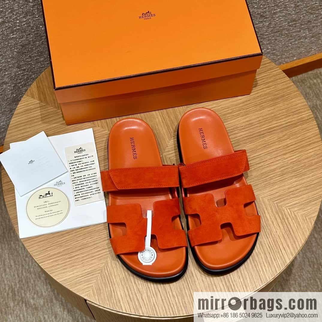 HERMES 225 CHYPRE SANDAL uncle shoes, suede/Chamois leather orange/93/Orange