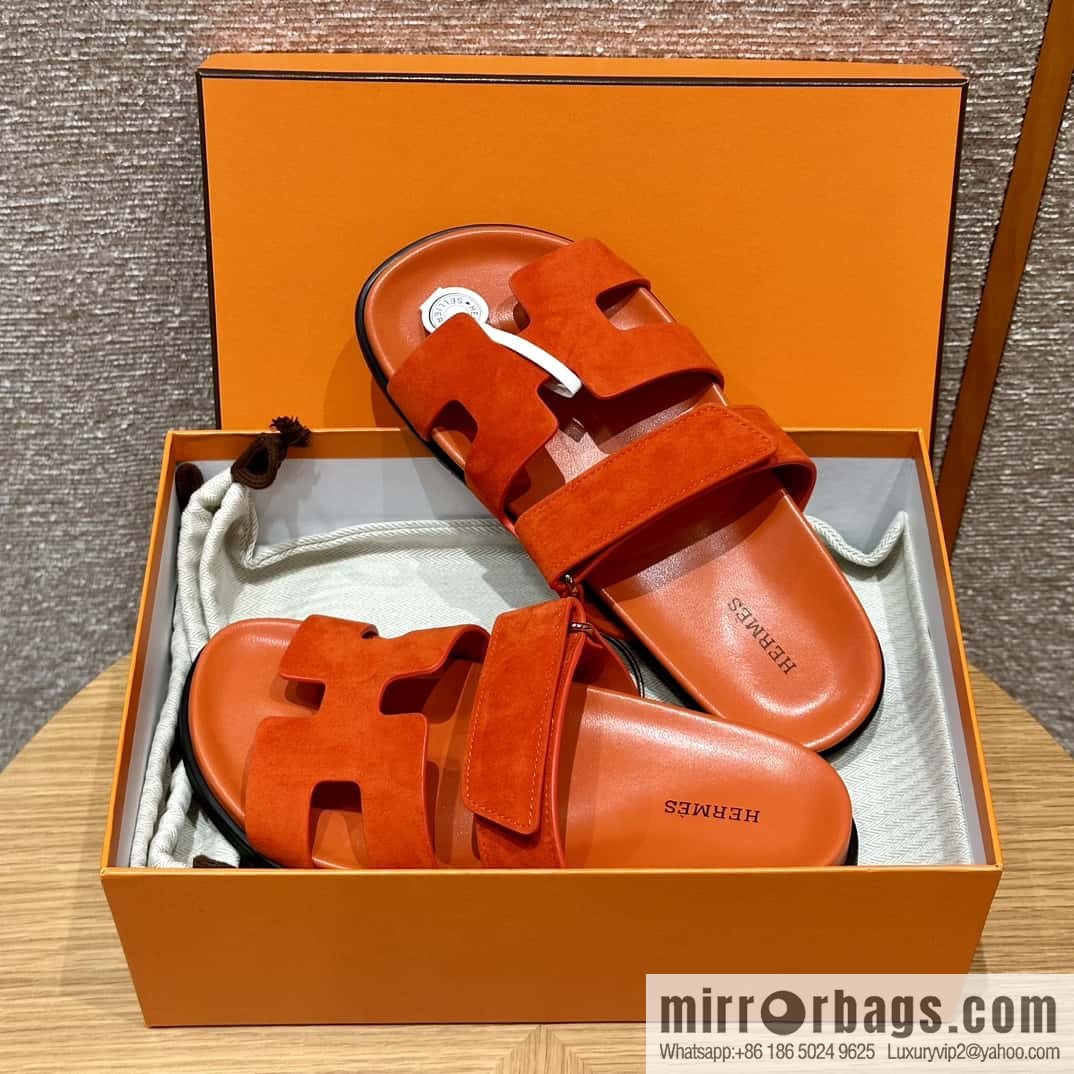 HERMES 225 CHYPRE SANDAL uncle shoes, suede/Chamois leather orange/93/Orange