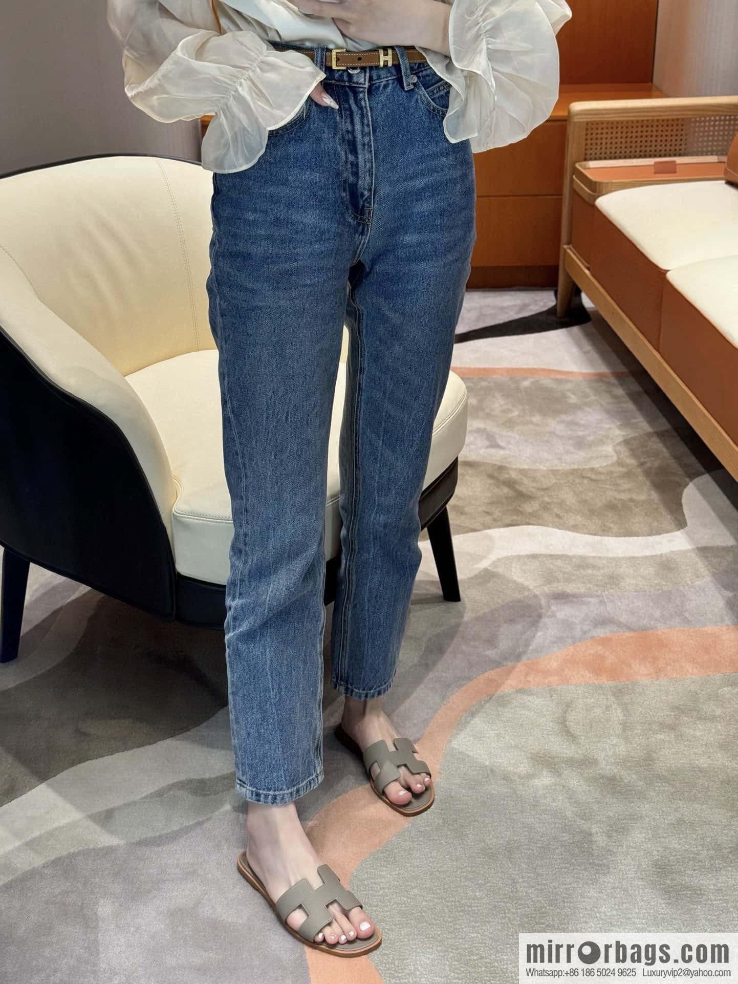 HERMES 181 Oran Slippers M8/Gris Asphalte/Asphalt Grey Epsom/Palmprint