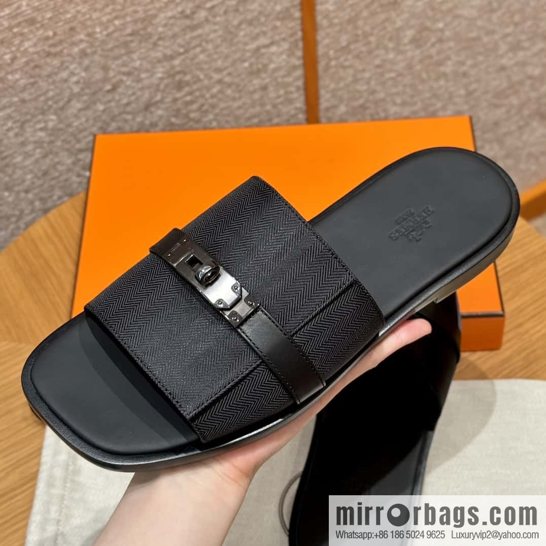 HERMES 183 GABRIEL men's sandals, black/ck89/Black calfskin/calfskin