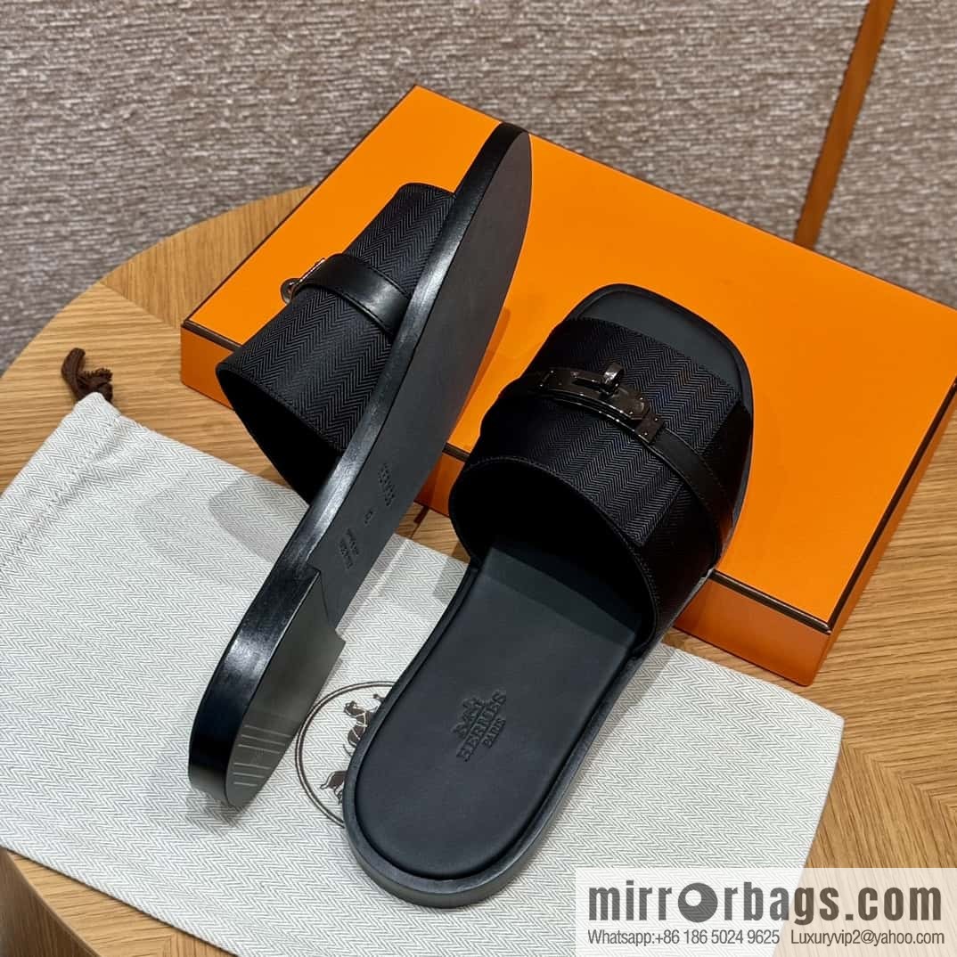 HERMES 183 GABRIEL men's sandals, black/ck89/Black calfskin/calfskin