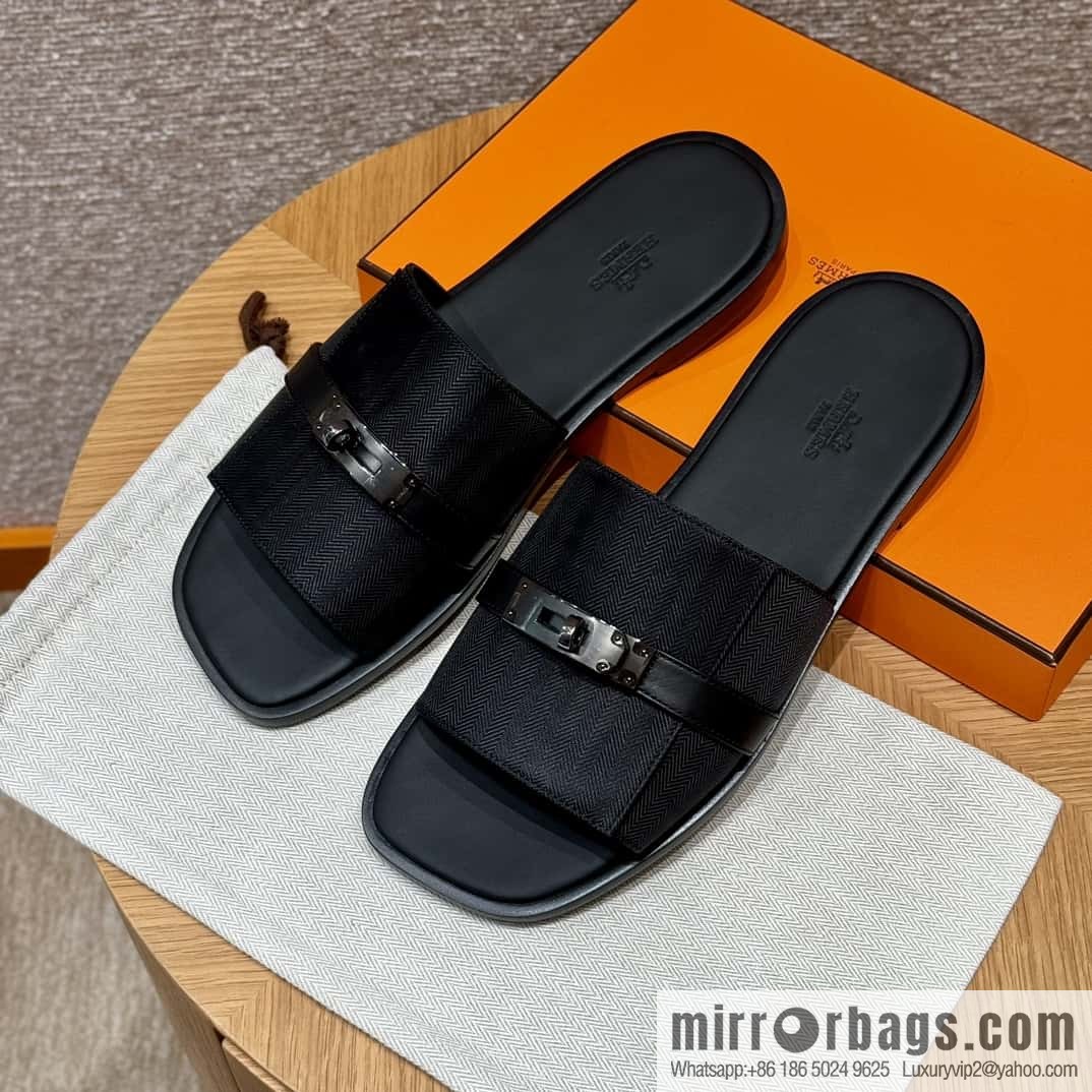 HERMES 183 GABRIEL men's sandals, black/ck89/Black calfskin/calfskin