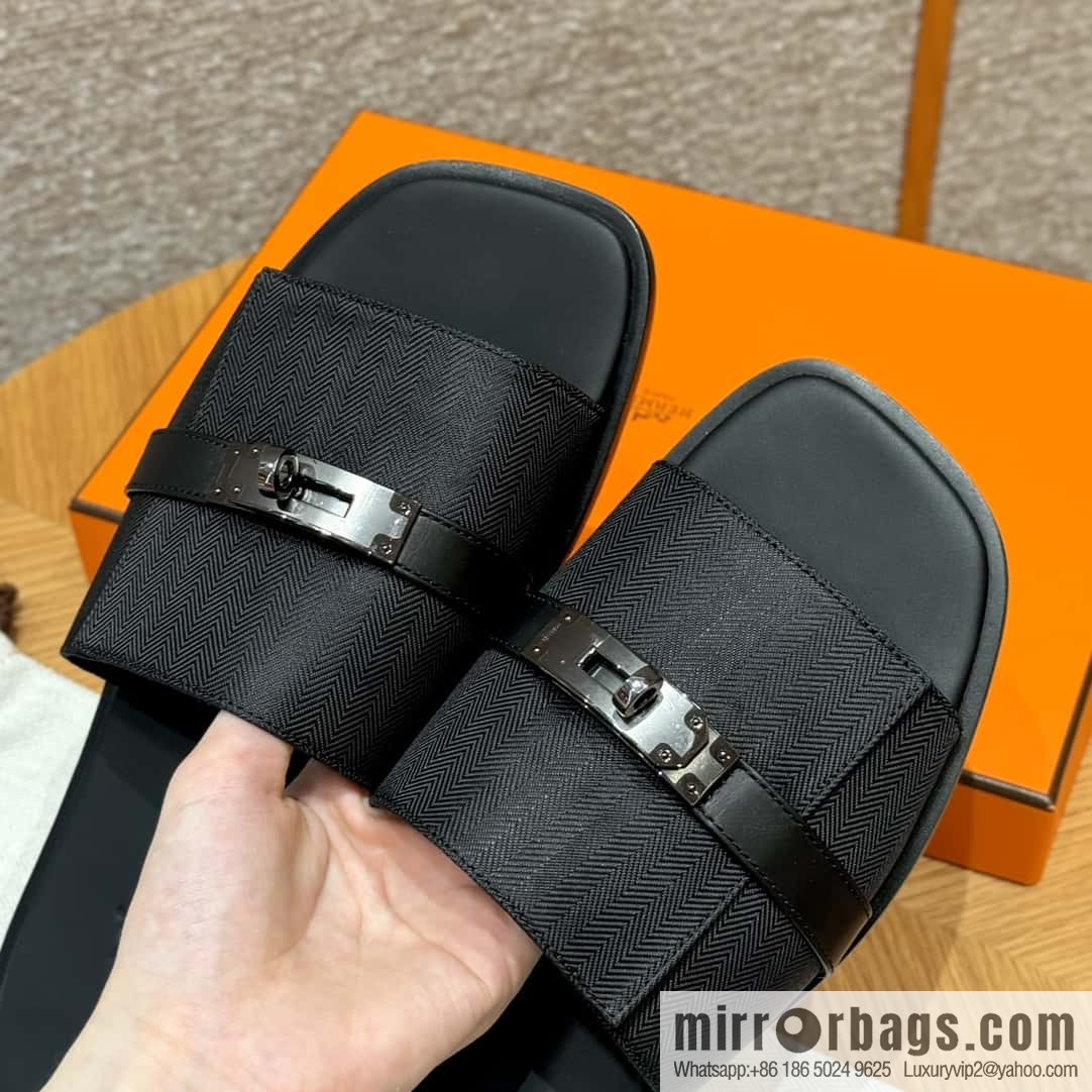 HERMES 183 GABRIEL men's sandals, black/ck89/Black calfskin/calfskin