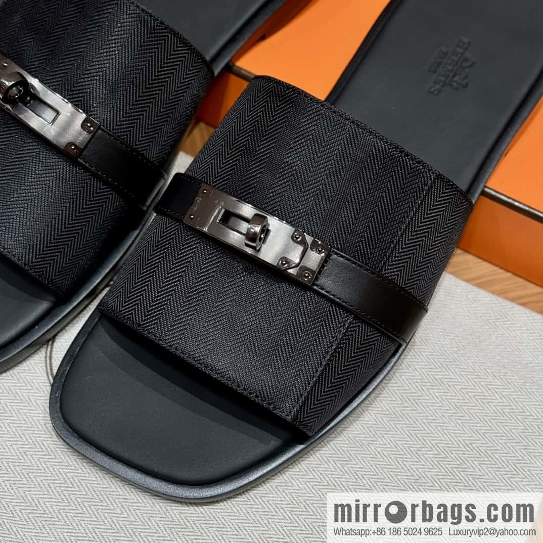 HERMES 183 GABRIEL men's sandals, black/ck89/Black calfskin/calfskin