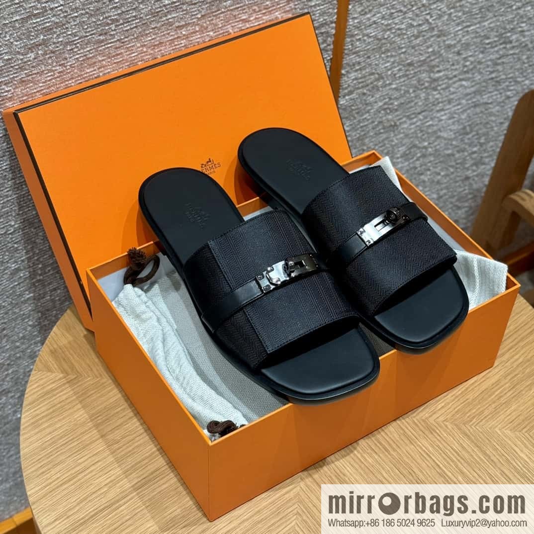 HERMES 183 GABRIEL men's sandals, black/ck89/Black calfskin/calfskin