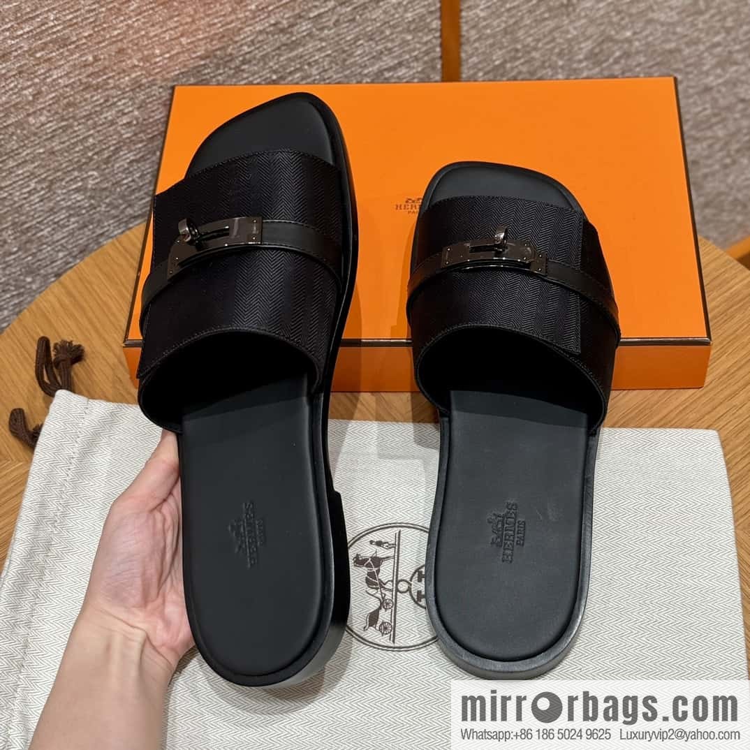 HERMES 183 GABRIEL men's sandals, black/ck89/Black calfskin/calfskin