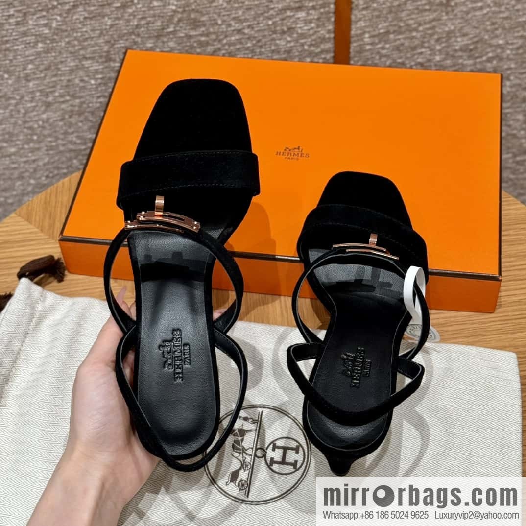 HERMES 160 Glamour sandals 75 ck89/black/black, suede/Chamois leather