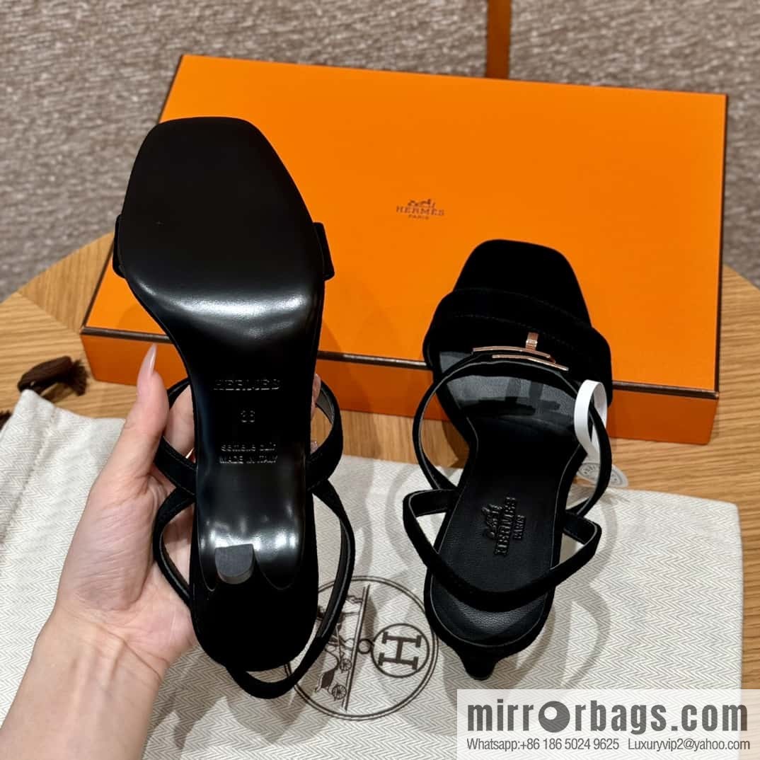 HERMES 160 Glamour sandals 75 ck89/black/black, suede/Chamois leather