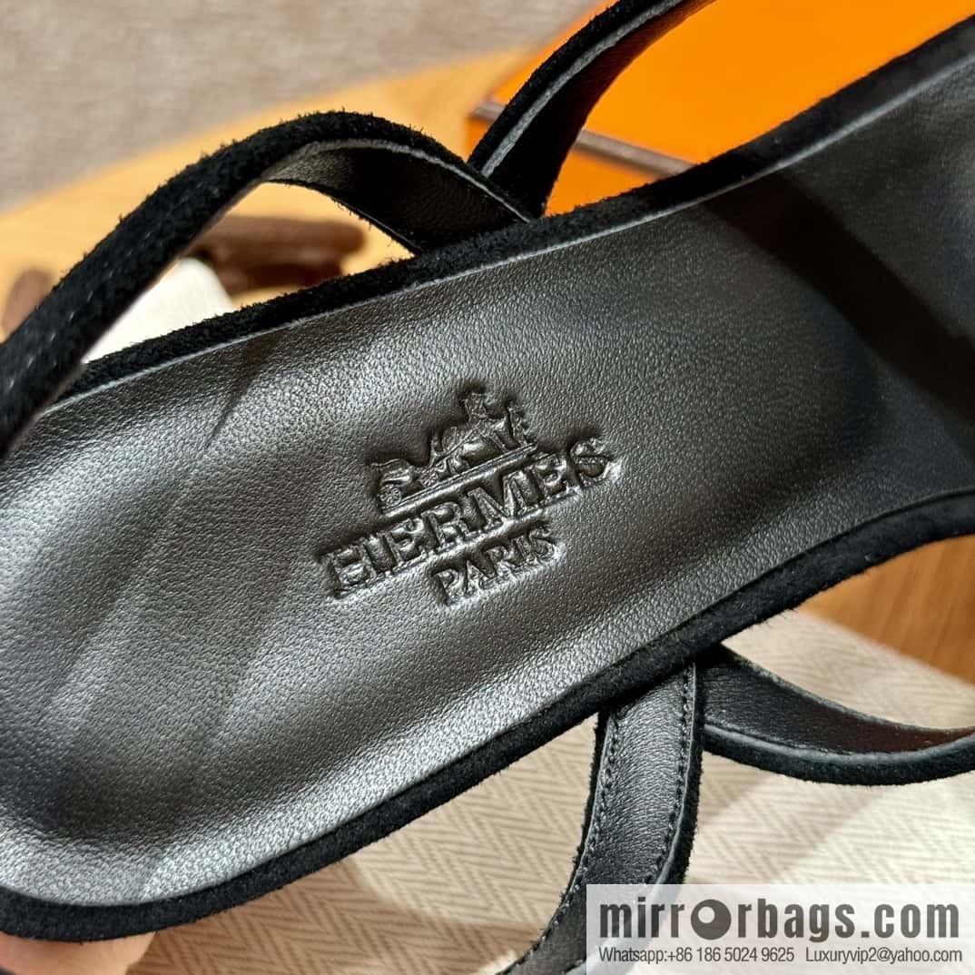 HERMES 160 Glamour sandals 75 ck89/black/black, suede/Chamois leather