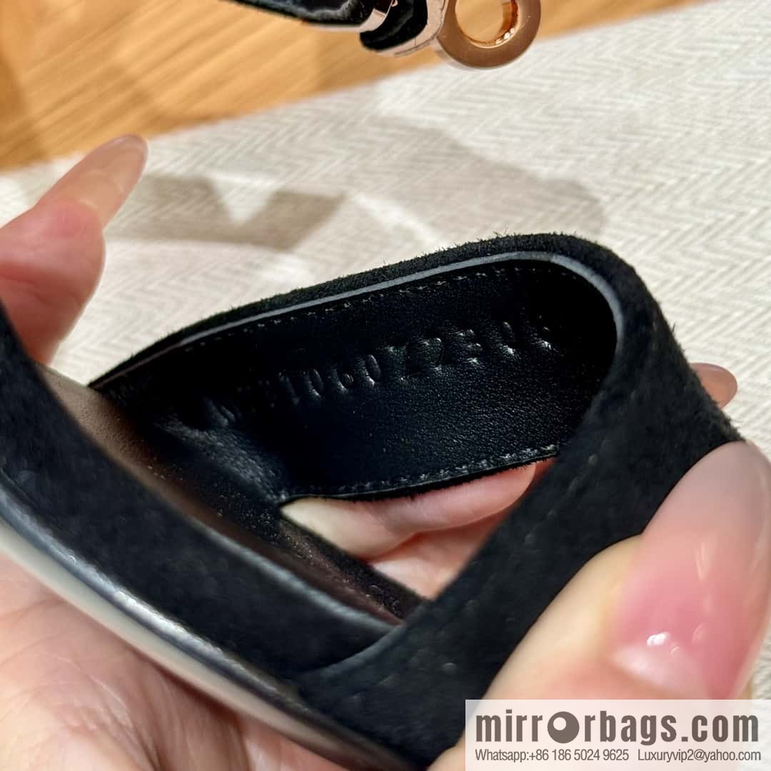 HERMES 160 Glamour sandals 75 ck89/black/black, suede/Chamois leather