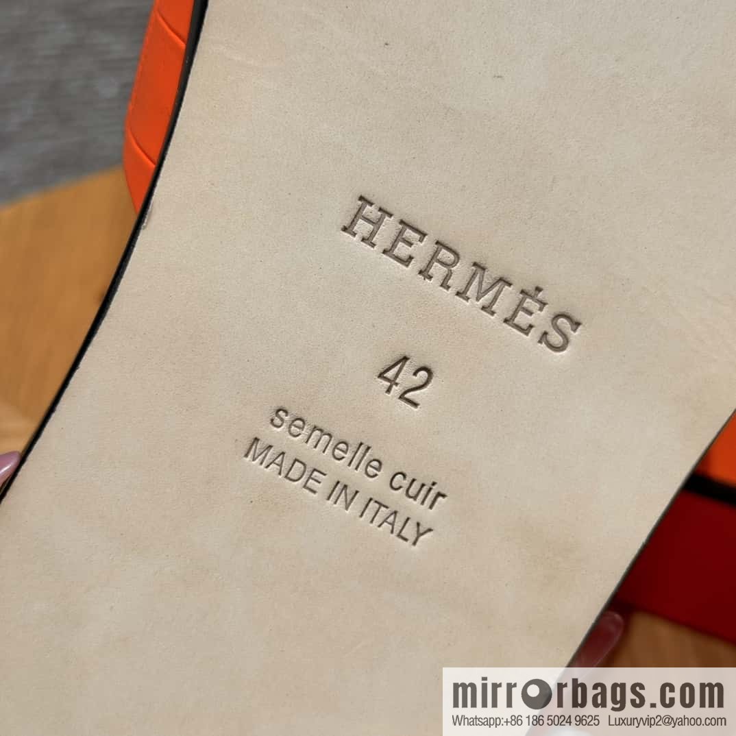 HERMES 182 -Lzmir Men's slippers 93/Orange/Orange alligator/Crocodile🐊
