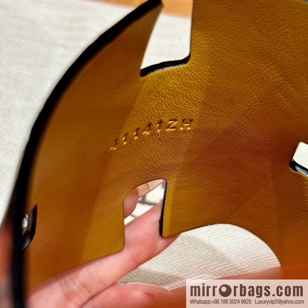 HERMES 182 -Lzmir Men's slippers, black/89/Black/with orange alligator/alligator🐊